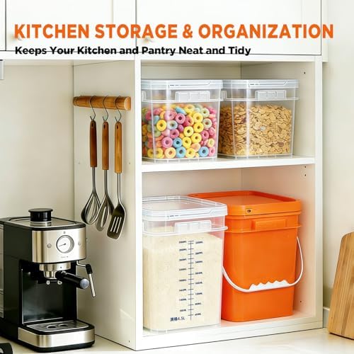 ASEVAT 4-Pack 2L/68 oz Square Food Storage Containers with Lids, Handles & Scoops, BPA-Free Pantry Organizer Bins for Flour, Rice, Cereal, Sugar & Pet Food, Clear Graduated Stackable Dry-Goods Storage - Image 6