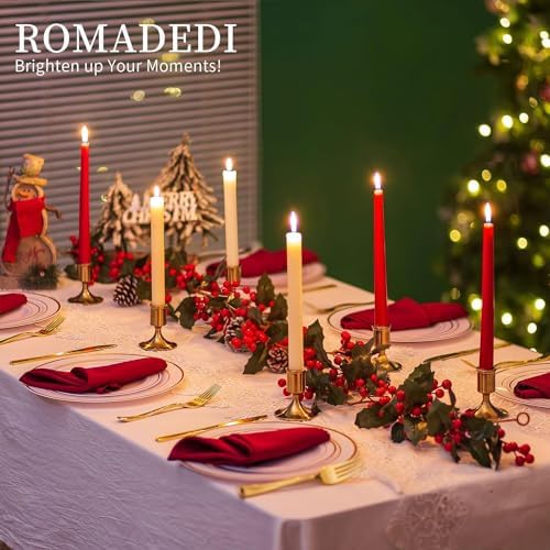 Romadedi Gold Candlestick Candle Holders for Taper, 6 PCS Gold Brass Color Candle Stick Candle Holder for Table Centerpiece, Wedding Reception, Festive Christmas Mantel Decoration or Home Decor - Image 3