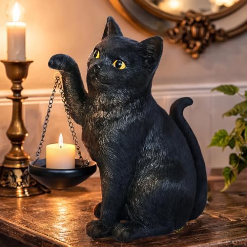 Gothic Black Cat Lamp with Tealight Candle Holder Cat Statue Halloween Decorations Indoor Gothic Home Decor for Living Room Tabletop Shelf Bedroom Unique Goth Witchy Gifts Decor by Unknown