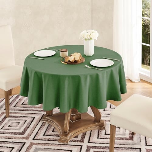 Veblandy Faux Linen Round Tablecloth 60 inch, Table Cloth Wrinkle Free Decorative Fabric Waterproof Table Cover for Dining/Party/Buffet/Wedding, Green - Image 2