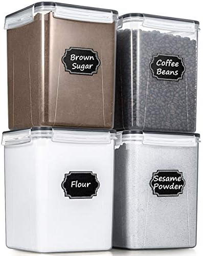 Wildone Flour Storage Containers 5.2L, 4 PCS Food Storage Containers, Black by Wildone
