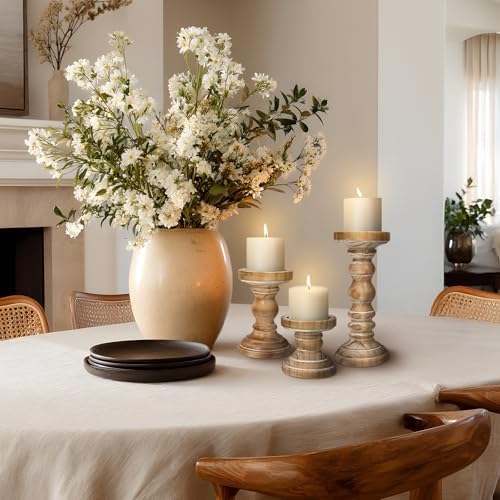 Candle Holder for Pillar Candle Set of 3, Farmhouse Wood Candle Holder, Rustic Wooden Candle Stand, Vintage Tall Candle Stand Decorative for Living Room, Table Centerpiece,Brown - Image 5