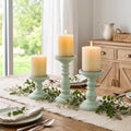Wood Pillar Candle Holder: Distressed Sage Green Candle Stand by CreatedforWeddingsandHome