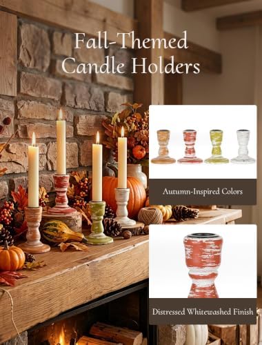 Fall Table Decor Rustic: Wooden Candlestick Holders Set of 4 - Image 3