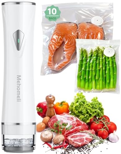 Mehomeli Compact Handheld Vacuum Sealer for Food with 10 Reusable Bags by Mehomeli