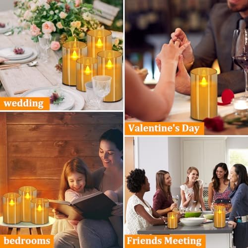 wemarry Flameless Candles 4" 5" 6" Acrylic Glass Pillars 3" Diameter Battery Operated Flickering Candles Include 8-Key Remote with Timer Function 400+ Hours (Amber, Warm Light 3 Pack) - Image 4