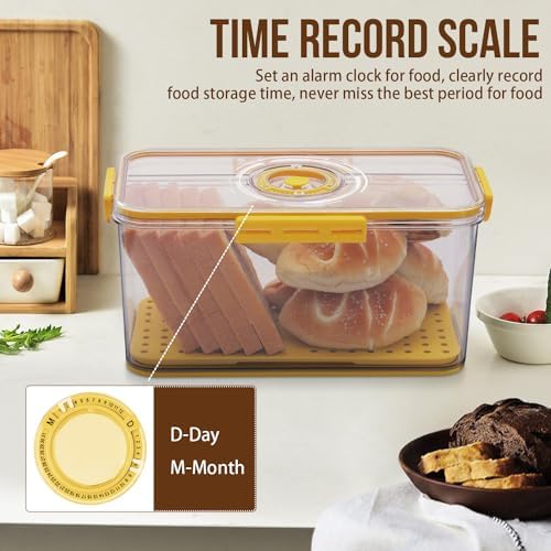 Gifhomfix Bread Box Airtight Bread Boxes for Kitchen Counter, Time Recording Bread Storage Container with Lid, Bread Holder for Homemade Bread, Toast, Bagel, Donut and Cookies, Yellow - Image 4