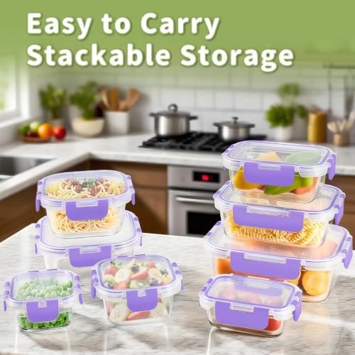 8 Pack Glass Food Storage Containers with Snap Locking Lids for Meal Prep - Image 3