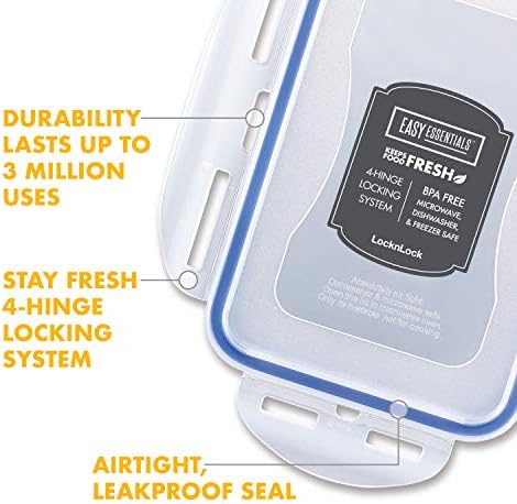LOCK & LOCK LocknLock Easy Essentials Airtight Rectangular Tall Food Storage Container 7.61 Cup, 4 Piece, Clear - Image 6