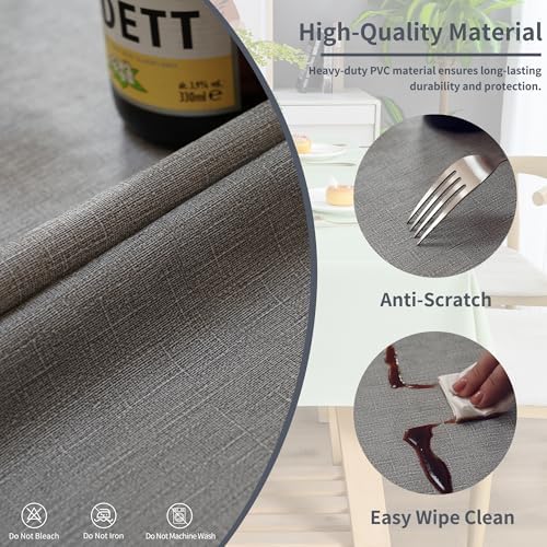 Rectangle Table Cloth,100% Waterproof Tablecloth Oil Proof Spill Proof Vinyl Table Cloth, Wipe Clean Plastic Table Cover for Dining, Camping, Indoor and Outdoor 54" x 84",Grey - Image 3