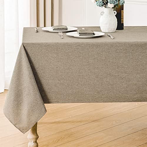 Veblandy Rectangle Tablecloth Linen Textured Waterproof & Stain Resistant Table Cloth Wrinkle Free Decorative Fabric Farmhouse Table Cover for Dining/Party/Buffet/Wedding, 52 x 70 Inch, Mocha by Veblandy