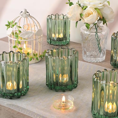 6 Pcs Votive Candle Holder, Green Glass Tea Light Candle Holders - Image 3