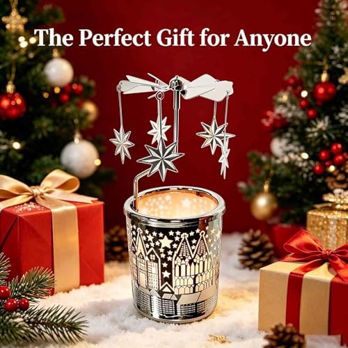 kingnero Gift Carousel Candle Tea Light Holder Rotary Candle Holder Spinning Candleholder Metal Windmill Candlestick for Home Decor (North Star) - Image 3