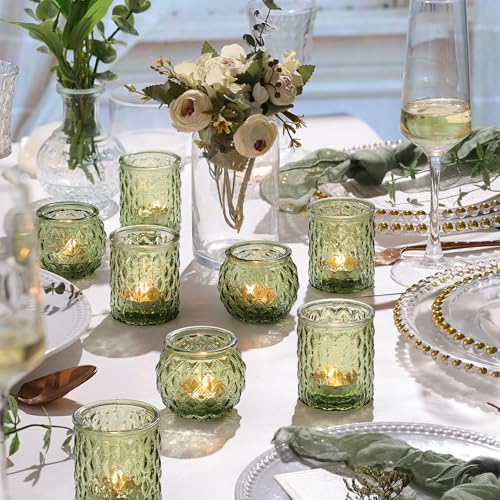 NITIME 36Pcs Assorted Green Votive Candle Holders, Tea Lights Candle Holder for Table Centerpiece, Green Candle Holders for Wedding, Bridal Shower and Tea Party Decorations - Image 3