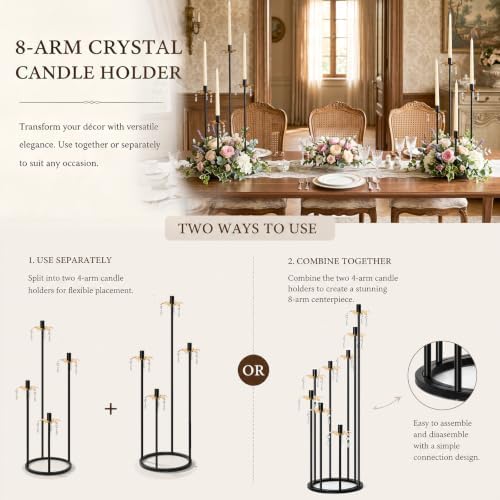 8 Arms Candelabra Candle Holder for Wedding Decorations, 33.8 inches Tall Metal Candlesticks Holder for Table Dinner Party Valentines Day Fireplace Decoration (4, Black&Gold Set) - Image 7