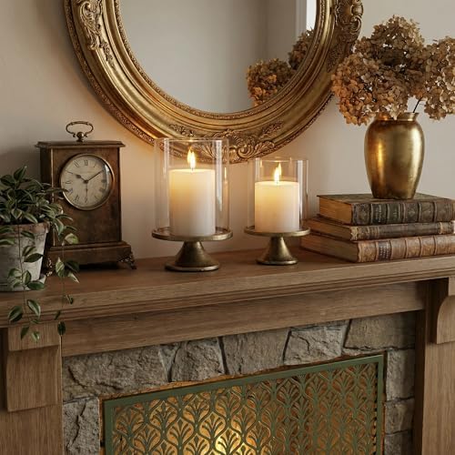 Set of 2 Hurricane Candle Holder Set with Glass Dome & Iron Base - Image 7