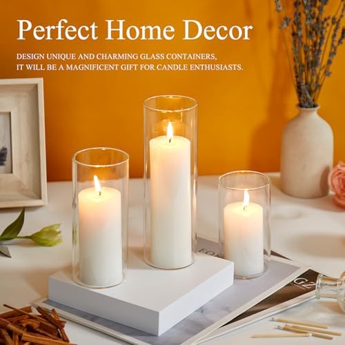 Set of 12 White Pillar Candles with Clear Glass Hurricane Holders- Elegant Cylinder Candle Vases for Weddings, Parties, Centerpieces, Home & Office Decor (White, 12 Set) - Image 5