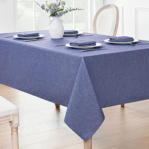 Veblandy Rectangle Tablecloth Linen Textured Waterproof & Stain Resistant Table Cloth Wrinkle Free Decorative Fabric Farmhouse Table Cover for Dining/Party/Buffet/Wedding, 60 x 120 Inch, Denim Blue - Image 5