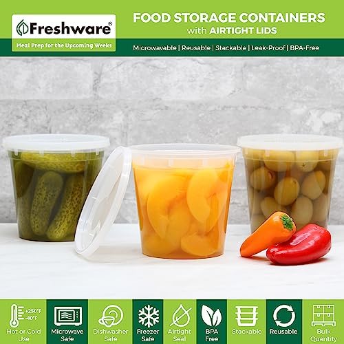 Freshware Food Storage Container 24 oz Plastic Deli Containers with Lids, Slime, Soup, Meal Prep Containers, BPA Free, Stackable, Leakproof, Microwave/Dishwasher/Freezer Safe, 48 Sets (Pack of 8) - Image 2