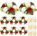 Crimson Rose Candle Rings with Flameless Candles Sets - 12PCS Artificial Flower Eucalyptus Wedding Centerpiece 3 Inch Pillar Candleholders Wreaths for Wedding Party Decor (Crimson - 6 Sets) by ACMEE