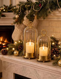 Brass Hurricane Candle Holders with LED Candles(No Remote Included) by Unknown