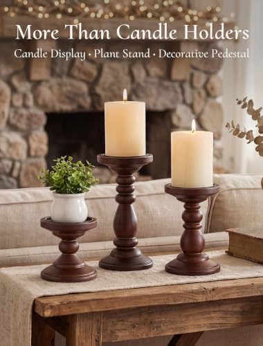 Wood Pillar Candle Holder: Mid Century Modern Brown Candle Stand - Image 4