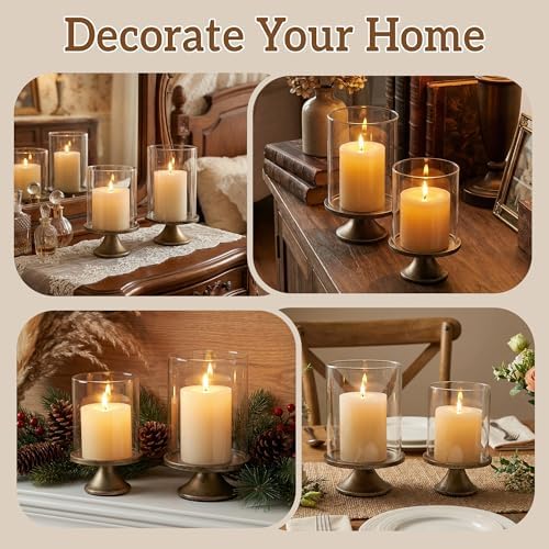 Set of 2 Hurricane Candle Holder Set with Glass Dome & Iron Base - Image 3