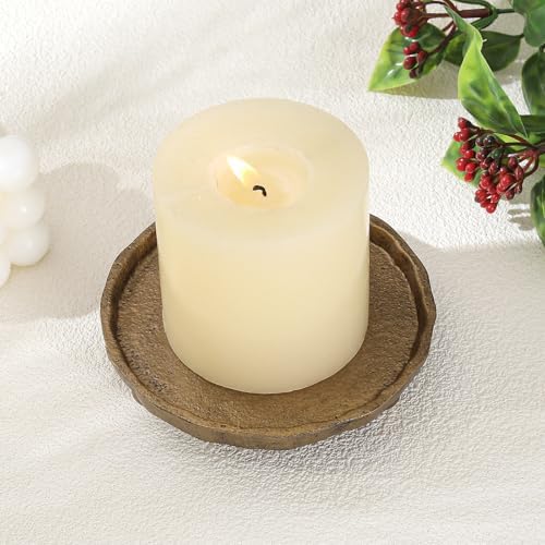 Vintage Cast Iron Pillar Candle Holder Plate, Rustic Brass Candle Tray - Image 4
