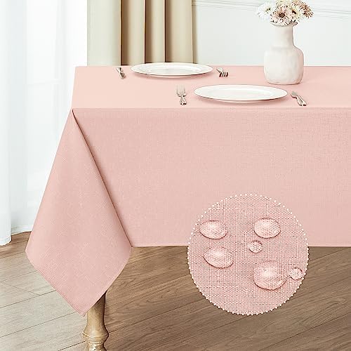 Veblandy 2 Pack Rectangle Tablecloth, 60x104 inch, Water Resistant Wrinkle Free Linen Textured Table Cloth Washable, Decorative Fabric Table Cover for Dining, Party and Camping, Pink - Image 3
