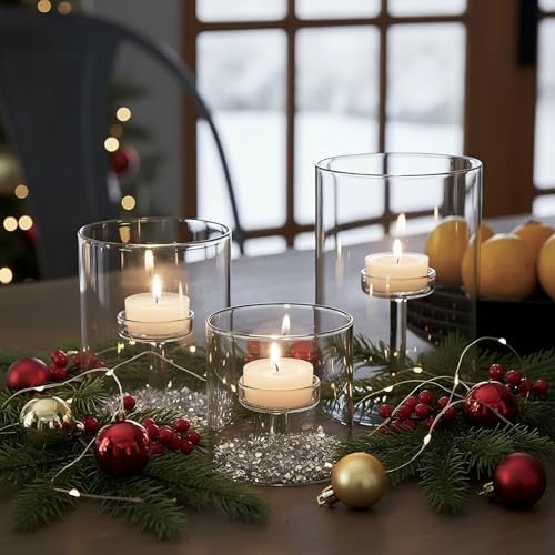 Set of 3 Cylinder Glass Decorative Hurricane Candle Holder Clear Votive Candle Holders Table Centerpieces for Dining Room Wedding Parties Home Decorations - Image 3