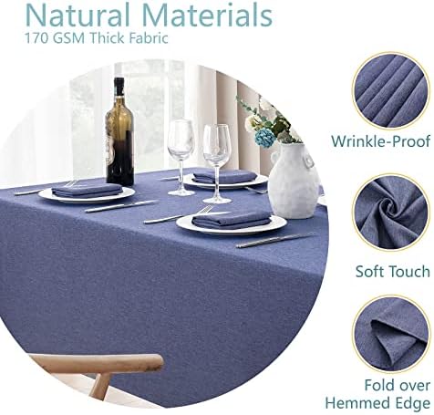 Veblandy Rectangle Tablecloth Linen Textured Waterproof & Stain Resistant Table Cloth Wrinkle Free Decorative Fabric Farmhouse Table Cover for Dining/Party/Buffet/Wedding, 60 x 120 Inch, Denim Blue - Image 3