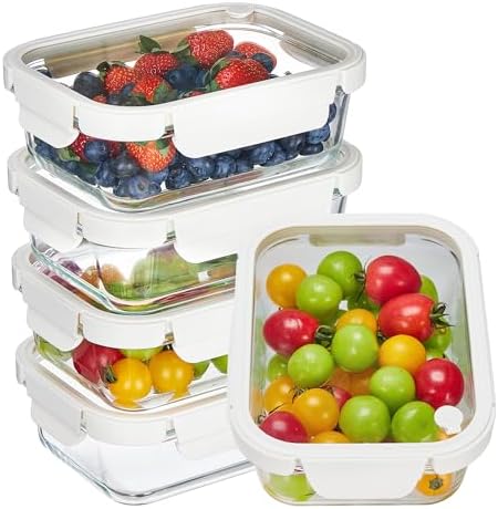 Vtopmart 5 Pack Glass Food Storage Containers with Glass Lids & Air Vent by Vtopmart
