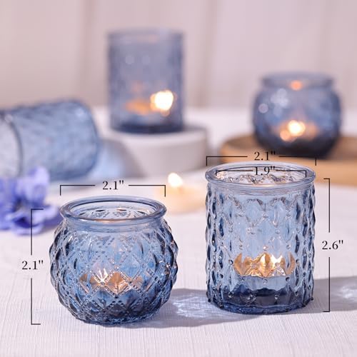 NITIME 12Pcs Assorted Blue Votive Candle Holders, Tea Lights Candle Holder for Wedding Decor, Blue Candle Holders for Table Centerpiece, Bridal Shower, Baby Shower Decorations - Image 2