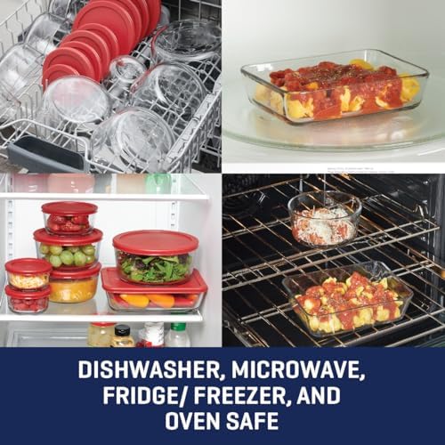 Anchor Hocking 26 Piece Glass Storage Containers with Lids (13 Glass Food Storage Containers & 13 Red SnugFit Lids) - Image 2