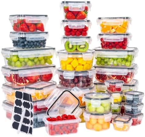 68 PCS Food Storage Containers with Lids, Meal Prep Containers, Stackable Kitchen Set, Airtight & Leakproof, BPA-Free, Microwave/Dishwasher/Freezer Safe, Extra Labels & Pen by Unknown