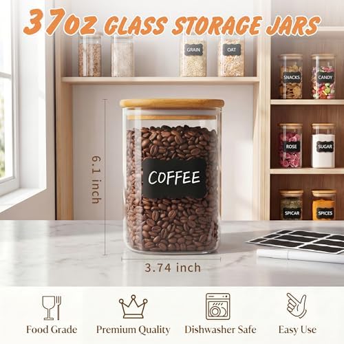 SENTVEND 37 Oz Glass Jars - 6 Pack Food Storage Containers with Lids Square - Image 2