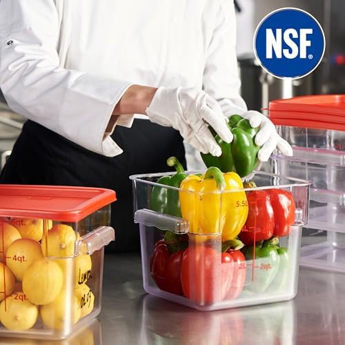 CURTA 8-Pack 6 Qt NSF Clear Polycarbonate Food Storage Containers with Red Lids - Square, Commercial-Grade, Freezer & Dishwasher Safe, Stackable - Image 3