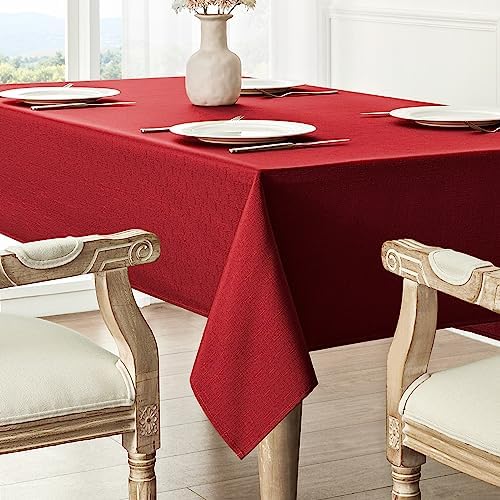 Veblandy 2 Pack Rectangle Tablecloth, 60x104 inch, Water Resistant Wrinkle Free Linen Textured Table Cloth Washable, Decorative Fabric Table Cover for Dining, Party and Camping, Red - Image 2