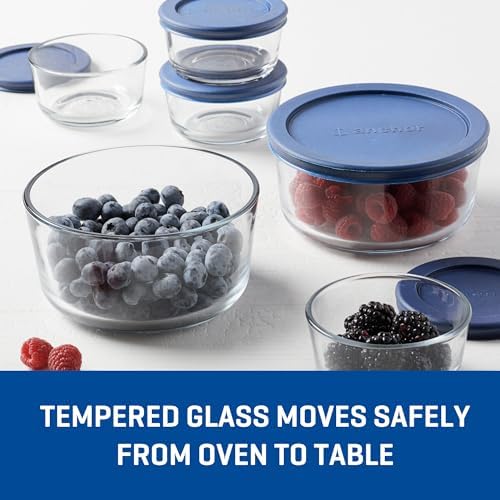 Anchor Hocking 12 Piece Glass Storage Containers with Lids (6 Glass Food Storage Containers & 6 Navy Blue SnugFit Lids) - Image 3