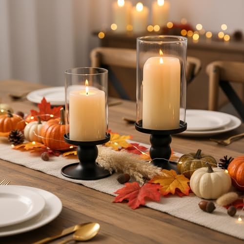 NITIME 2Pcs Hurricane Candle Holder for Pillar Candles, Black Candle Holders with Clear Glass Sleeve for Table Centerpieces,Pillar Candle Holders for Home Decor, Wedding, Holiday and Party Decor - Image 5