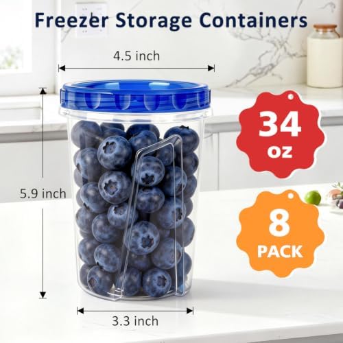 8 Pack 34oz Soup Freezer Storage Containers with Twist Lids for Meal Prep - Image 2