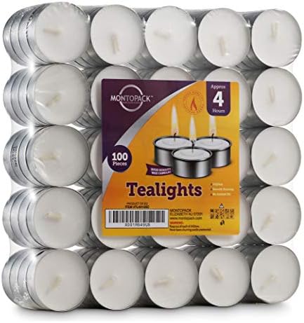 MontoPack Unscented Tea Light Candles 100 Pack | 4 hours, White, Smokeless, Dripless Small Votive Paraffin Tealights | Long-Lasting for Home, Shabbat, Weddings, Events, Emergencies | Mini Candles Bulk - Image 7