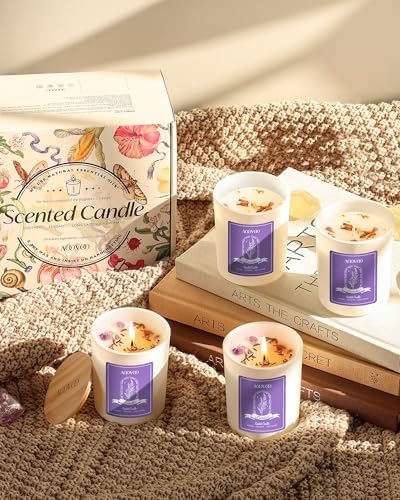 AOOVOO Lavender Candles Set for Women - 4 Pack Candles for Home Scented, Aromatherapy Candle with Crystals Inside, 20 oz 160 Hour Long Lasting, Birthday Gifts Mothers Day Candle for Women Mom - Image 7