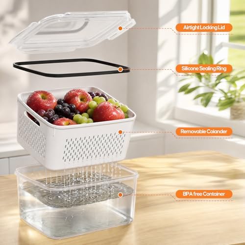 Fruit Storage Containers for Fridge, 3 Pack Plastic Food Storage Container - Image 6