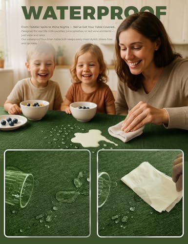 Decorelia Waterproof Table Cloth for 10ft Rectangle Table, Outdoor Spillproof Wrinkle Free Tablecloth for Banquet, Christmas, Thanksgiving,Easter (Oblong, 60 x 144 Inch (12-14 Seats), Dark Green) - Image 3