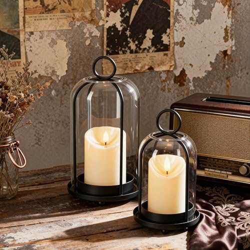 Glass Hurricane Candle Holder Decorative Black Metal Pillar Candle Lantern - Image 2