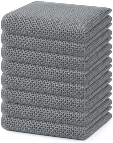 Homaxy 100% Cotton Waffle Weave Kitchen Dish Towels 8-Pack, Grey by Homaxy