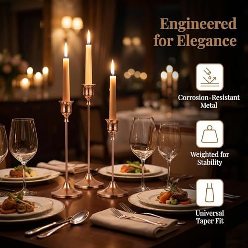 2 Sets(6 Pcs) French Gold Tapered Candle Holder,Candlestick Tall Metal Candlestick Holders for Table Centerpiece Home Decor for Wedding Fireplace Mantel Housewarming Gift Fits 3/4 Inch Thick Candles - Image 6