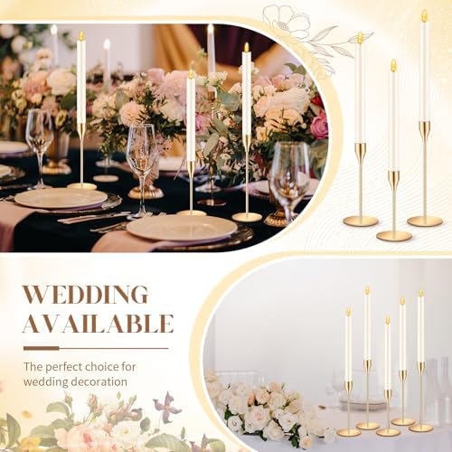 FillTouch 30 Pcs Gold Candlestick Holders with Flameless Taper Candles Bulk - Image 3
