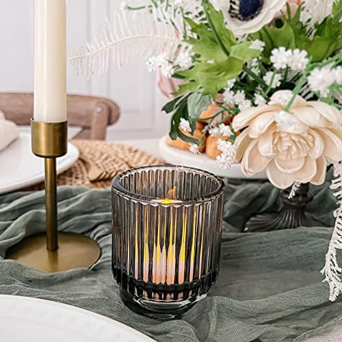Kate Aspen Ribbed Glass Candle Holder Set - 6 Smoke Gray Tealight Holders for Home, Kitchen, Room or Living Room Decor - Vintage Tea Light Votive Accent for Table or Shelf Styling (Pack of 6) - Image 4